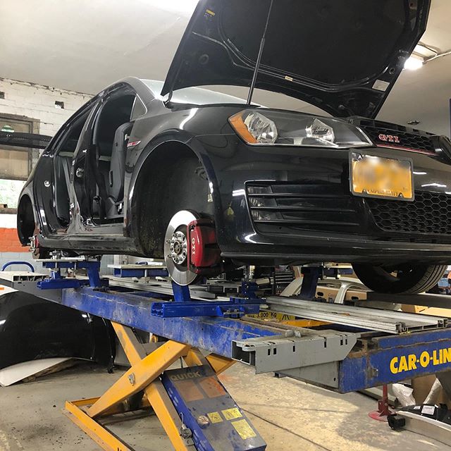 VW GTI in frame machine! #vw #gti #volkswagen #collision #collisionrepair #bodywork #framemachine #queens #brooklyn #nyc