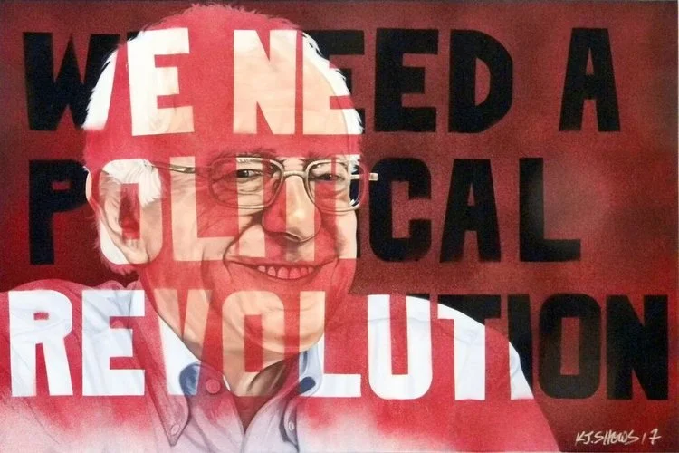 We Need a Political Revolution (2017, 36” x 24’, oil on canvas) by K.J. Shows