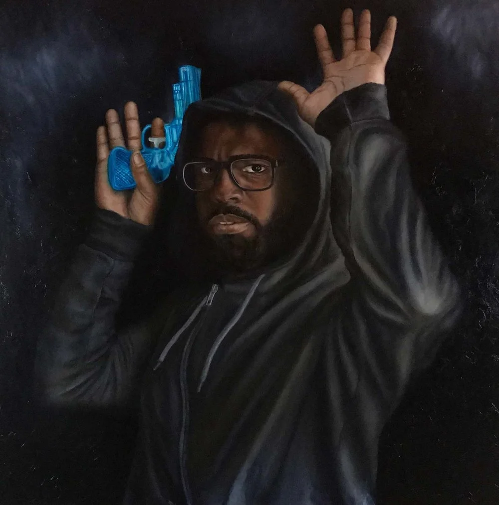 Don’t Shoot It’s Only Water No.3 (2017, 48” x 48”, oil on canvas) by O’Neil Scott