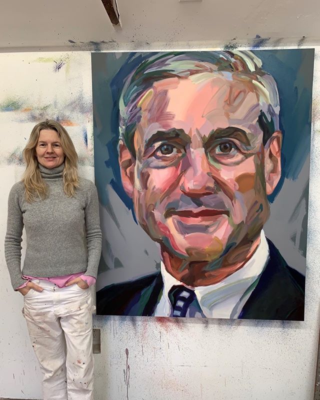 It's MUELLER TIME! Artist Jo Hay standing next to her latest portrait 48x 60 inches oil on canvas of former FBI Director special prosecutor Robert Mueller.
His expression is one of &quot;Gotcha&quot;. We can't wait for the day when our current presid