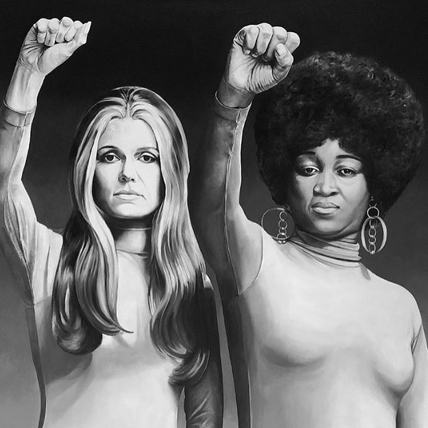 WOMEN TAKE THE HOUSE and The Senate! Women of color, black women, Muslim women, LGBTQ women, Jewish women, Latina women, Native indigenous women, Young women, progressive women! -- painting of Gloria Steinem and Dorothy Pittman painted by @tessbarbat