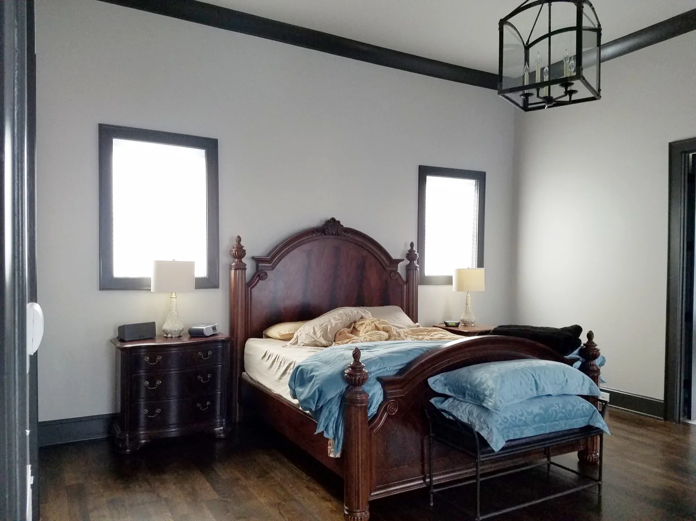 White bedroom with black trim - Residential painting by Nash Painting Nashville TN
