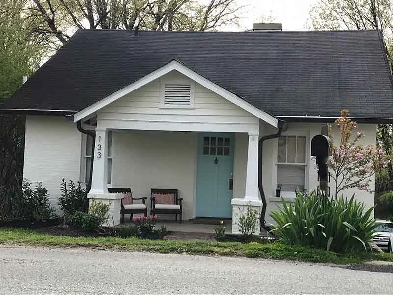 White Exterior Paint with a Teal Front Door - Exterior House Painting in Nashville, TN