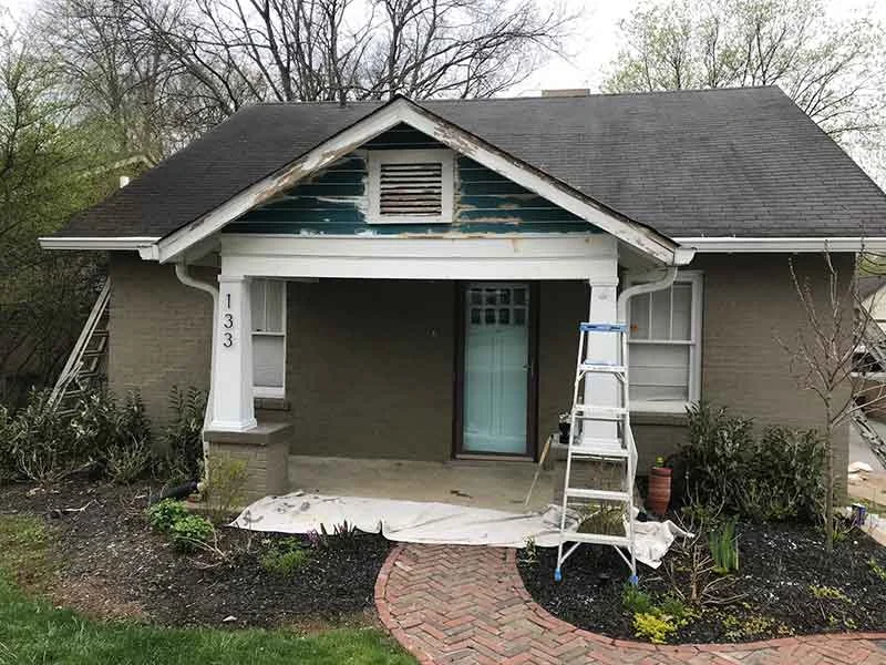 White Exterior Paint with a Teal Front Door - Exterior House Painting in Nashville, TN