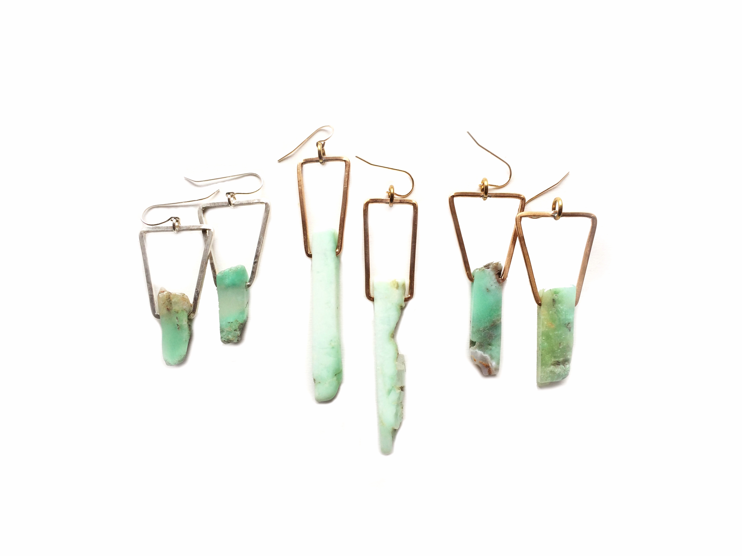 Chrysoprase earrings gold or bronze