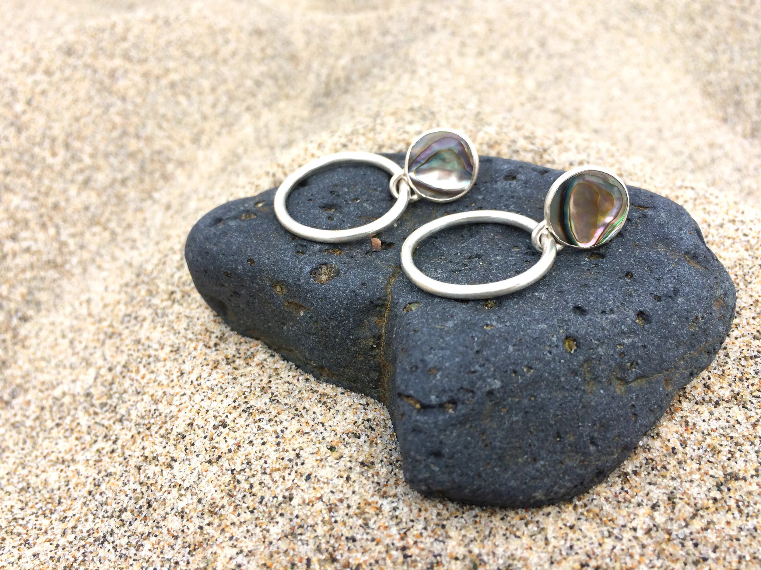 Abalone Hoops Small Sterling at the beach 2.jpg