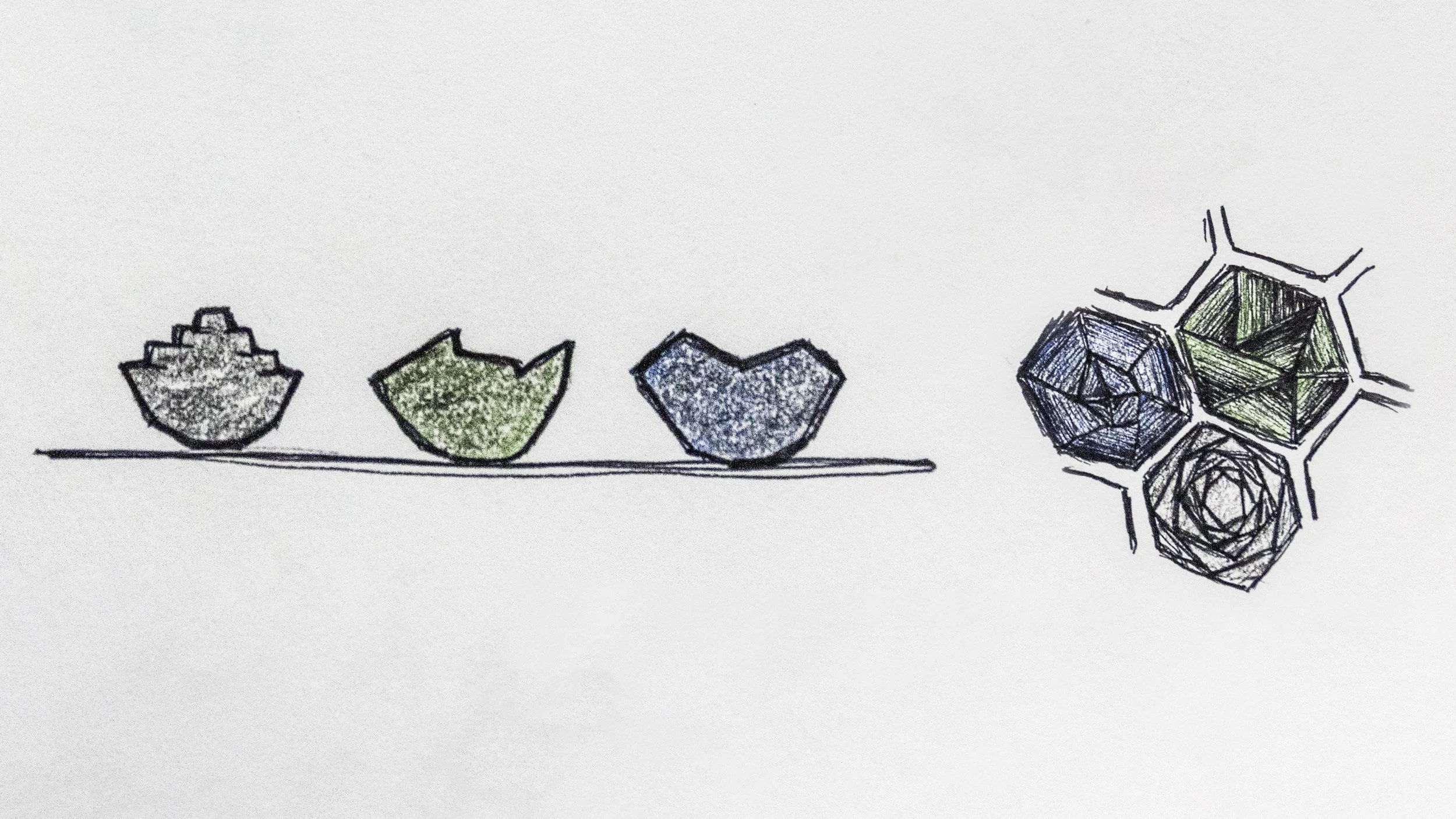 Original sketches for the vestige installation pieces.