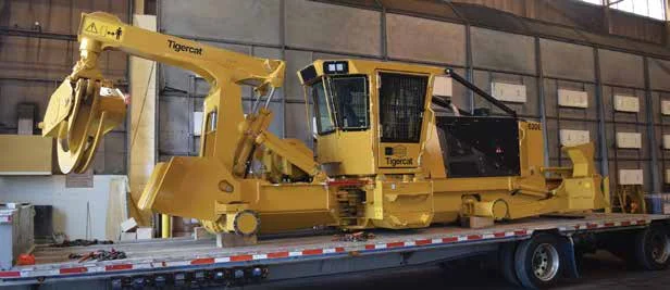 A 620E 4-wheel skidder is ready to be equipped with wheels.