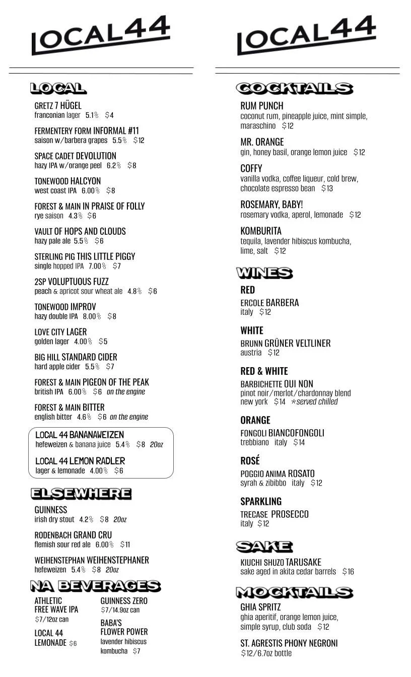 Menus — Local 44 | West Philly