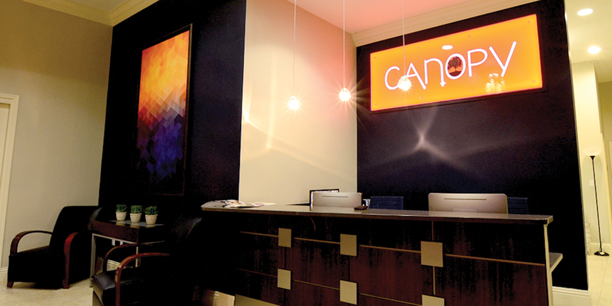 neutral7 design large format printing canopy apartments acrylic wall signs backlit lobby signage