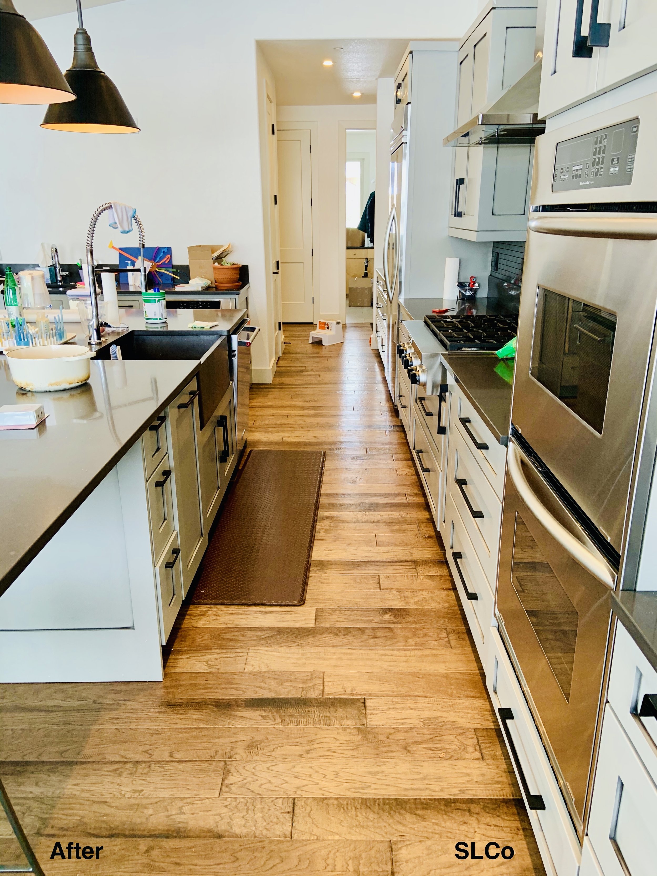 After photo with kitchen completely clear of boxes and everything unpacked.