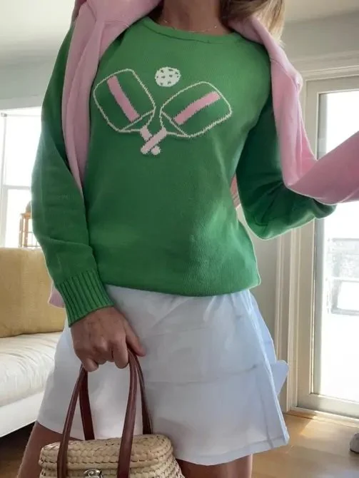 PINK PINEAPPLE PICKLE BALL SWEATER