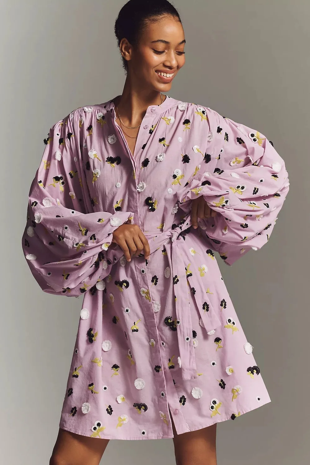 essentiel antwerp pink dress Pink cotton maxi-length dress with ties