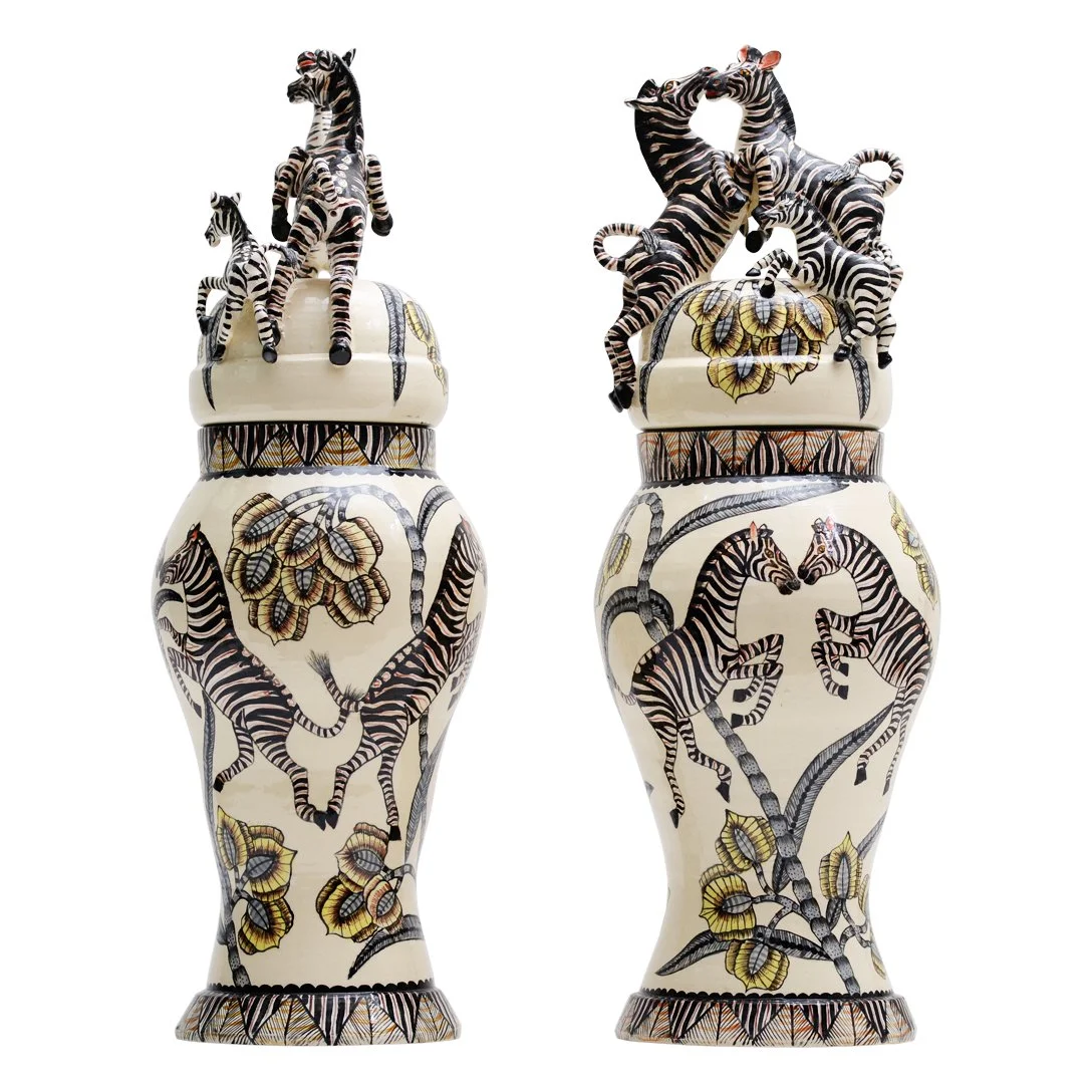LOVE ART ZEBRA URN- PAIR