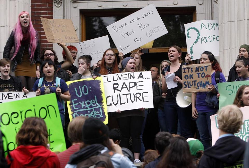Students demonstrate against "rape culture" on a university campus
