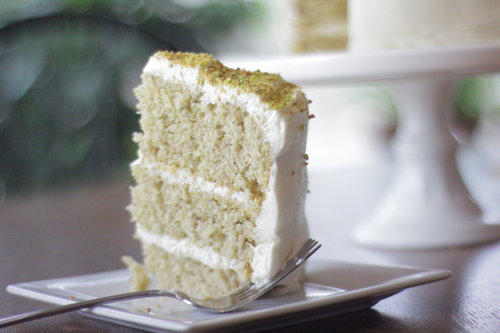 Pistachio Cake with Honey Vanilla Buttercream