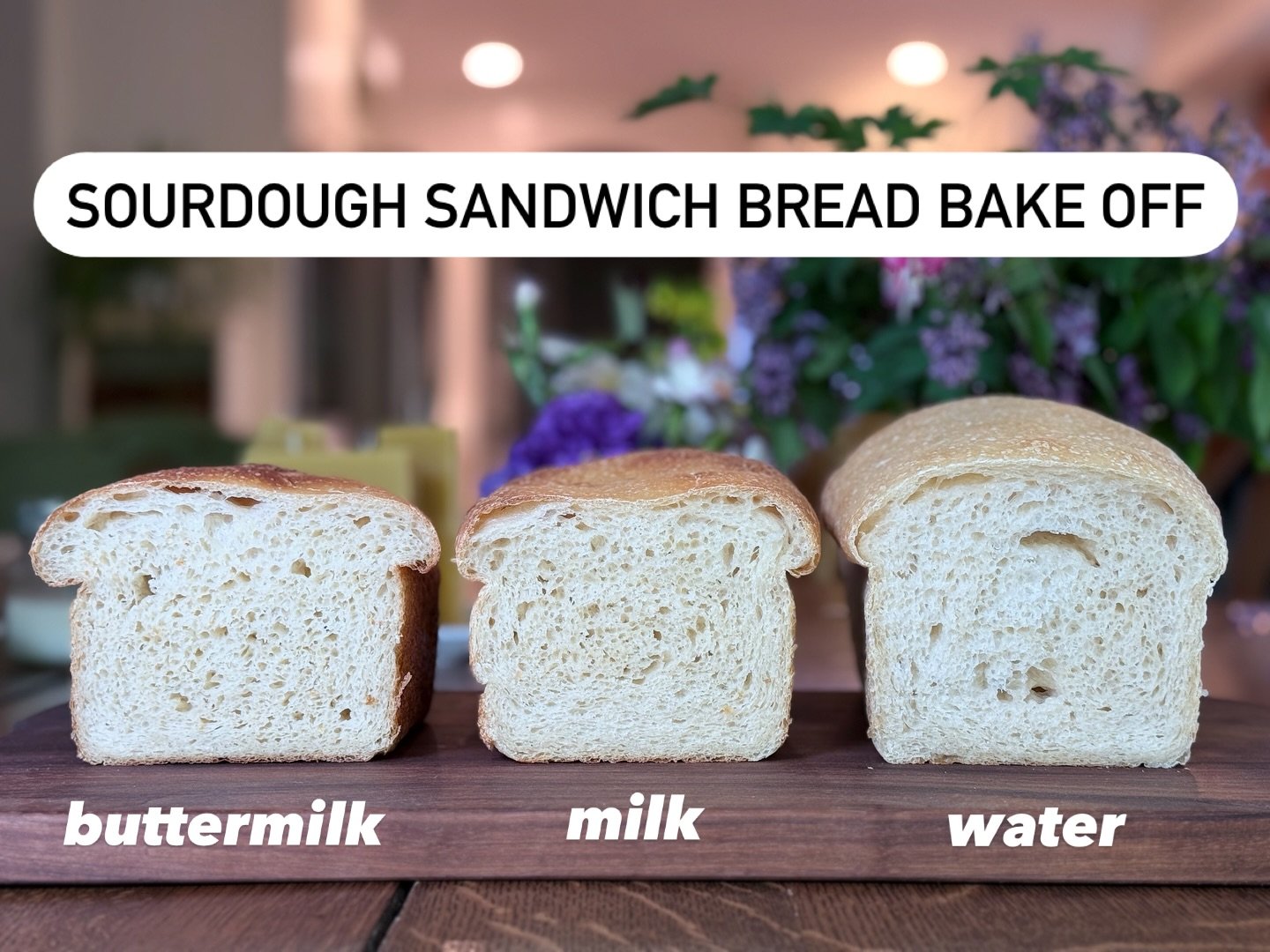 Sourdough sandwich bread bake off!

A tasty experiment.

All three loaves were based off of my sourdough sandwich bread, using organic AP flour, a touch of olive oil and maple syrup, and salt. The difference was the liquid used. 

🍶The first loaf I 