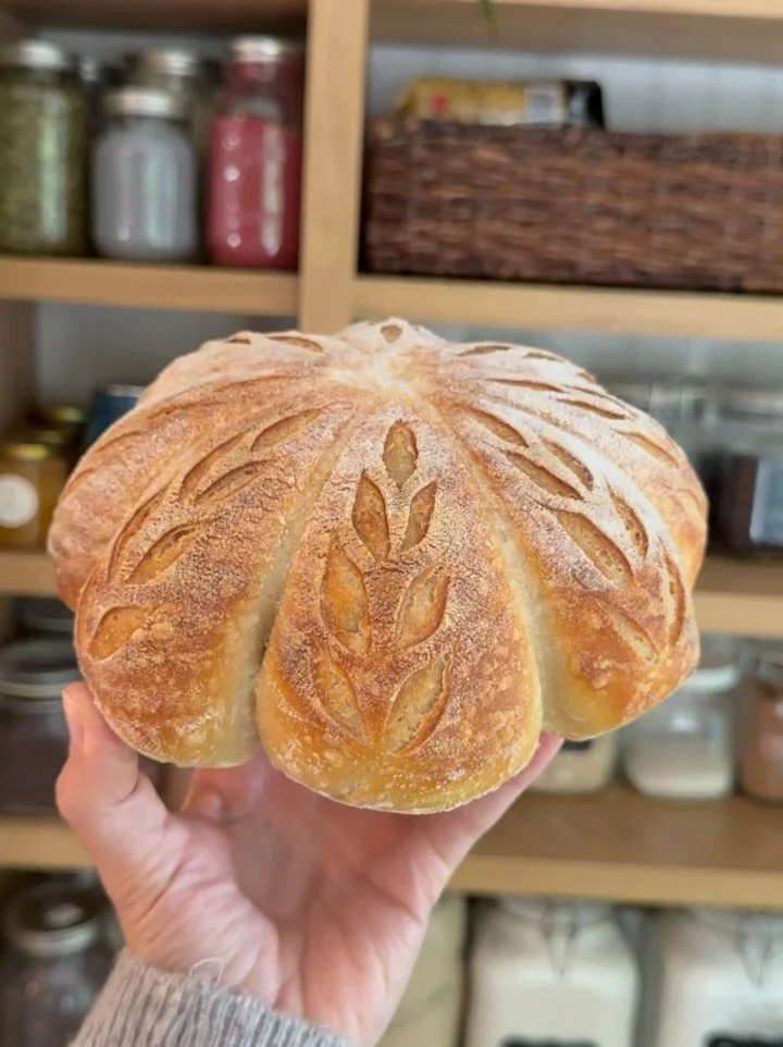 Tried my first ever pumpkin shaped sourdough loaf! 

I love how it turned out, and honestly was not expecting it to turn out so well first try.

See step-by-step photos for how I shaped it! It really wasn&rsquo;t too hard, the trick I&rsquo;m guessin