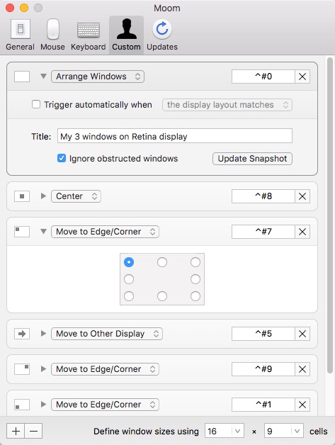 Just some of my Moom keyboard shortcuts.