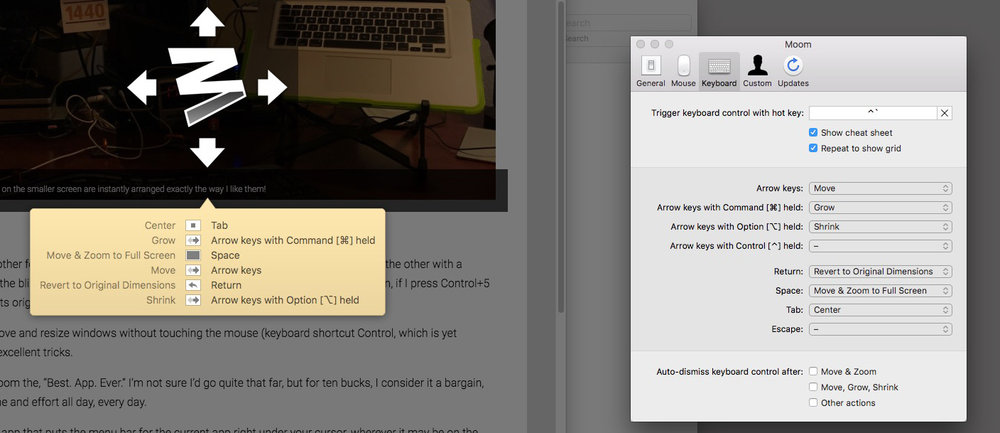 When I press Control + `, I can move or resize the active window from the keyboard, without touching the mouse!