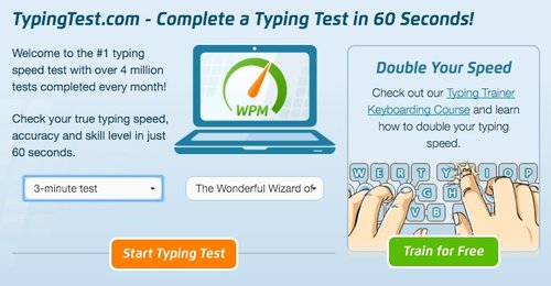 Click "Train for Free" to learn to type faster. For free. 