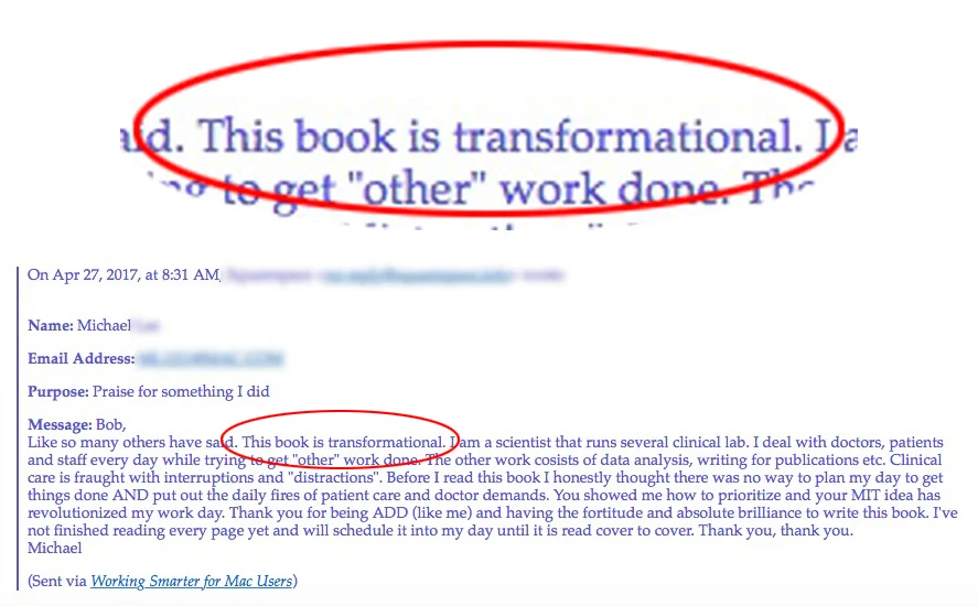 Reader Michael called my eBook "transformational." (Click to enlarge.)