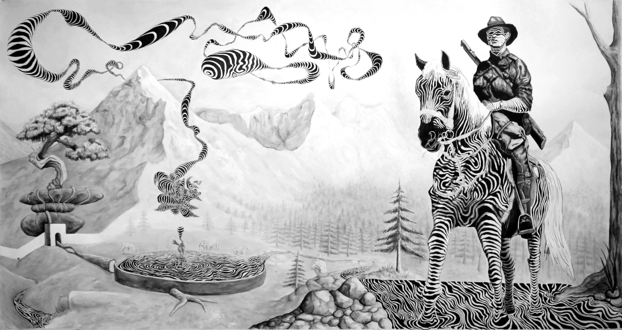 "Liquid Zebra", 49x89", Ink on Paper