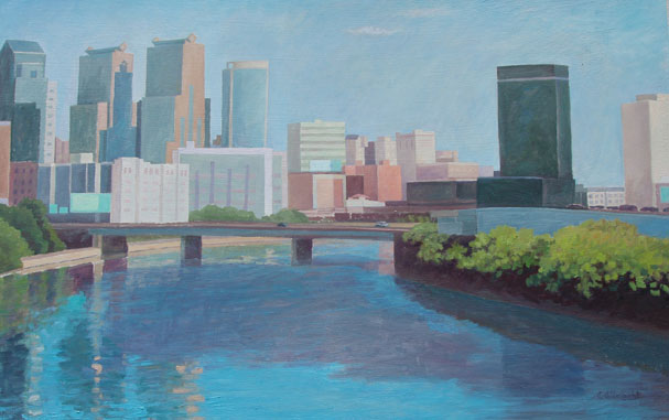   View From Spring Garden Bridge , oil on Board, 30 x 18 inches 