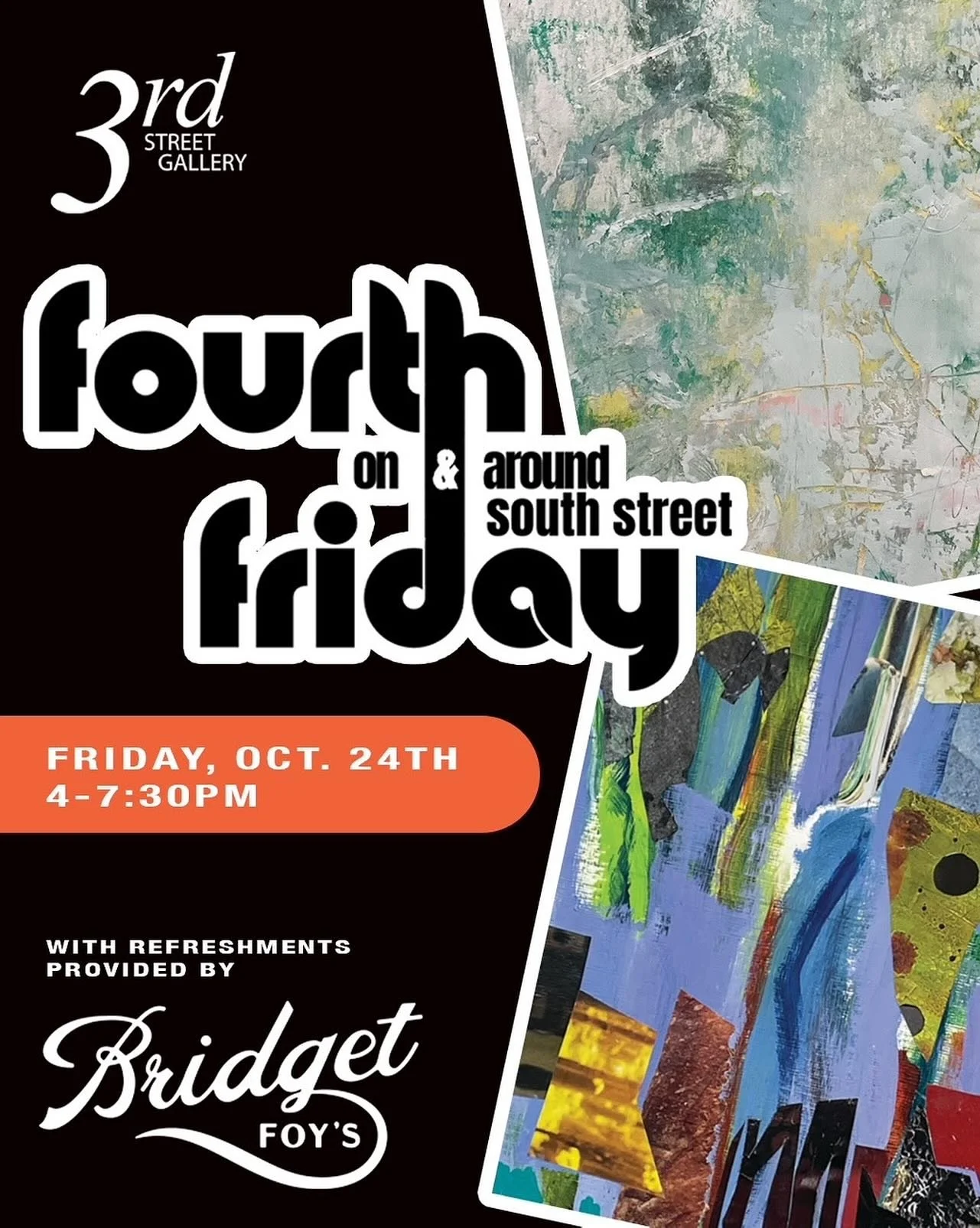 Join us TONIGHT for @southstreetphilly 4th Friday&rsquo;s where you can explore our latest show and enjoy light refreshments provided by our friends @bridgetfoys !
@qvnaorg @phillyhasheart