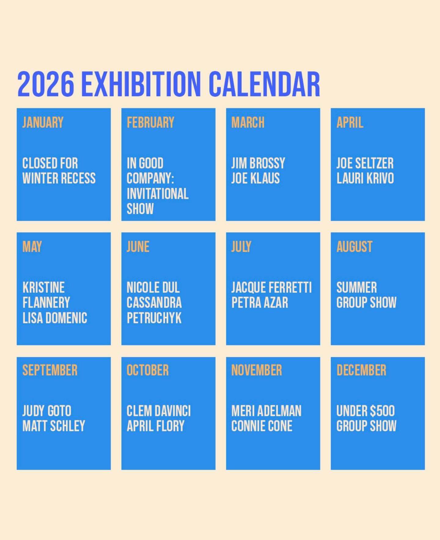 We have a lot of exciting things coming up this year! Here&rsquo;s our official 2026 exhibition calendar❤️❤️