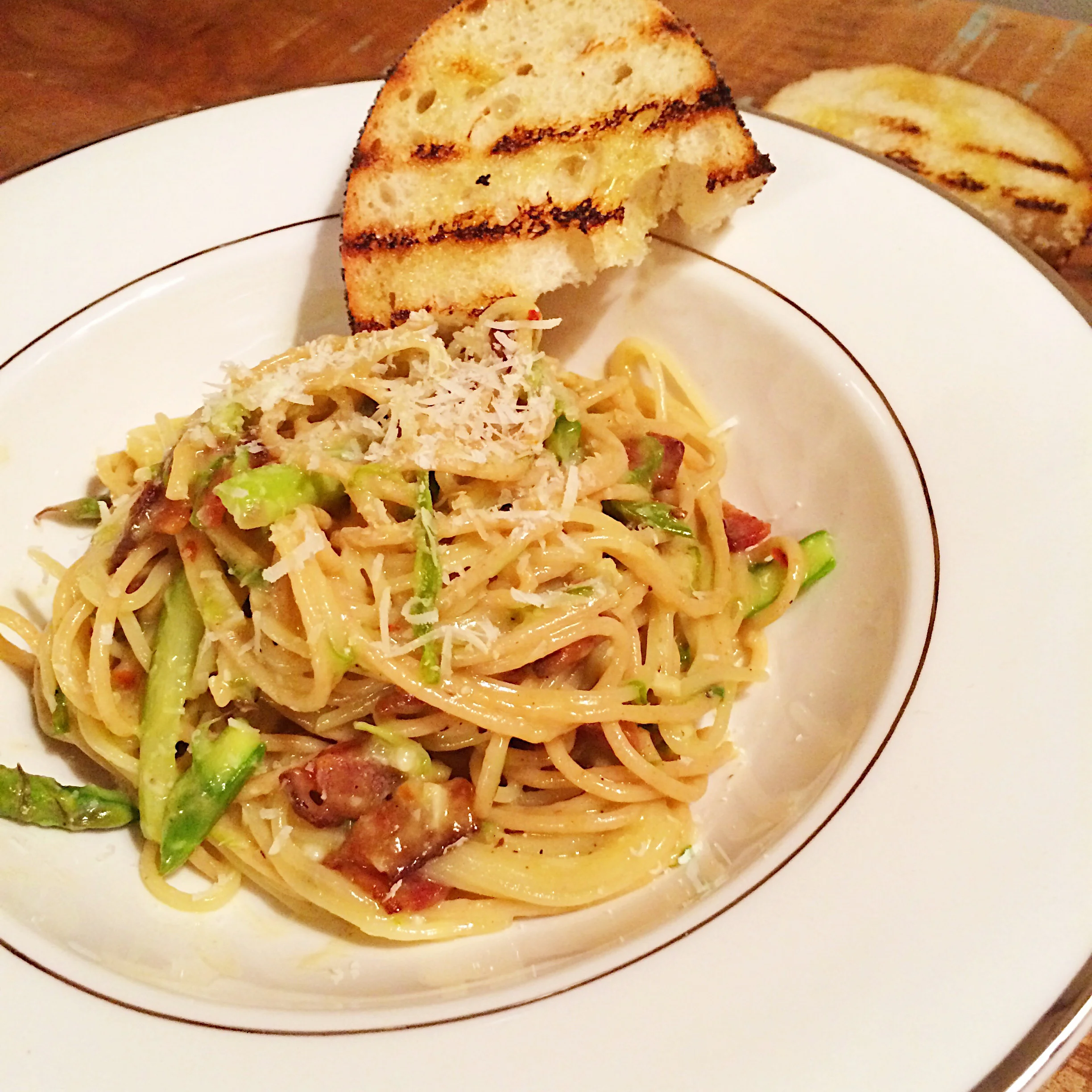 Spicy Carbonara with Shaved Asparagus