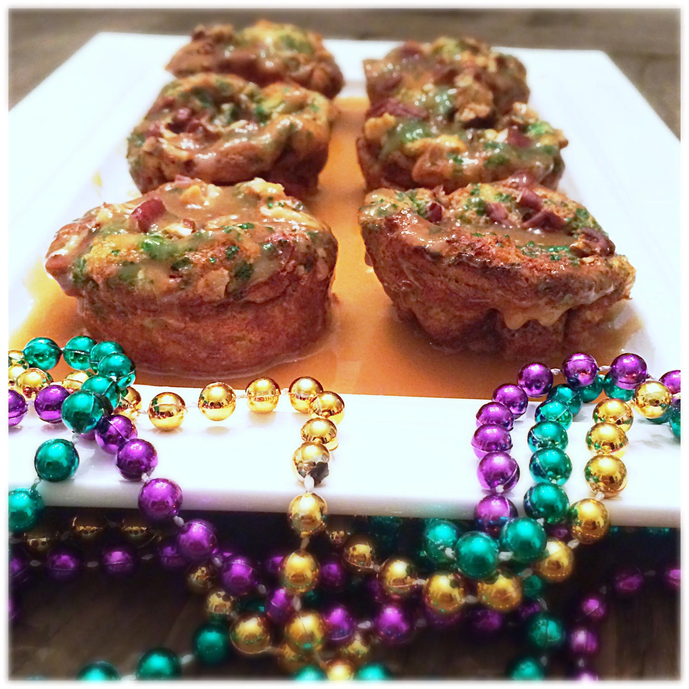 Mini King Cake Bread Puddings w/ Salted Whisky Sauce&nbsp;