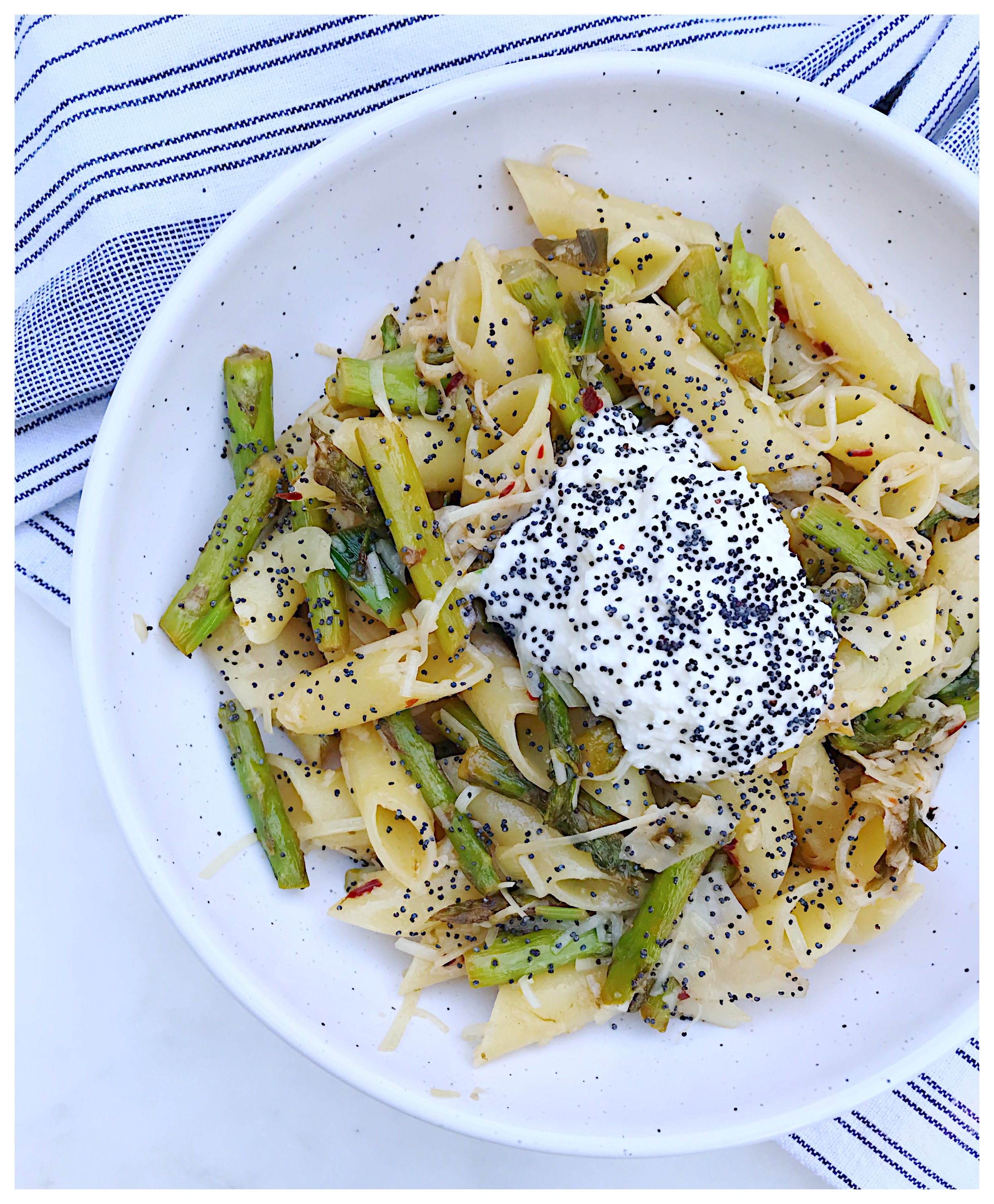 Penne with Brown Butter Asparagus &amp; Poppy Seed Creme