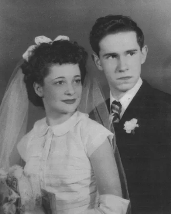 Bruce & Shirley on their Wedding Day. Son, Kevin, often jokes about the scared look on his fathers face. 