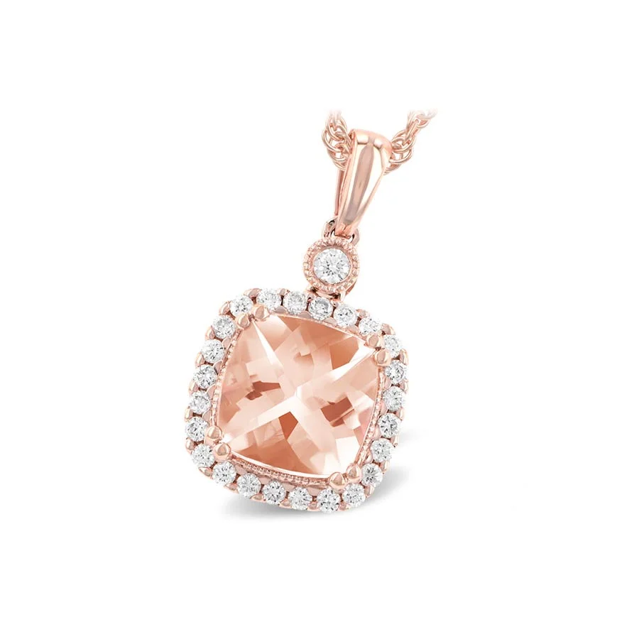 14k Rose Gold Morganite Pendant with Diamond Halo & Accent