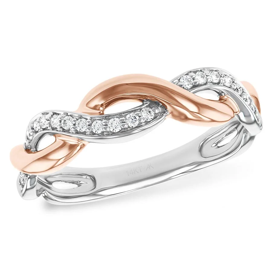 14k White Gold with Rose Gold Twist Band with Diamond Accents