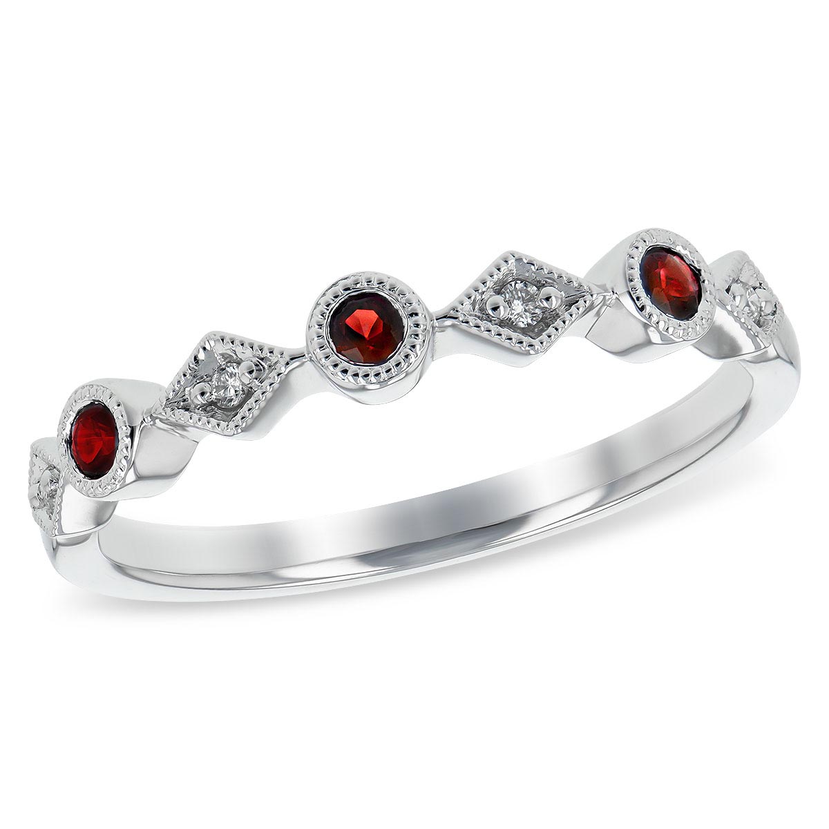 14k White Gold Vintage Inspired Ruby & Diamond Band