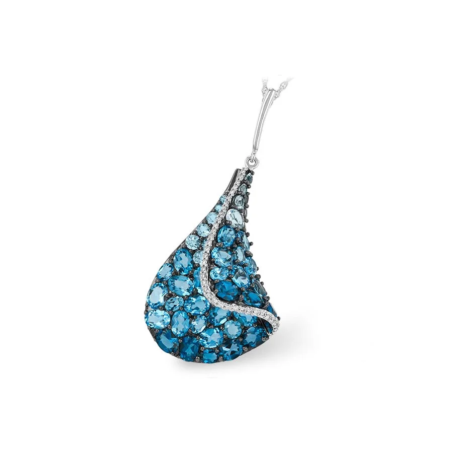14k White Gold "Sail Away" Necklace with Blue Topaz & Diamonds