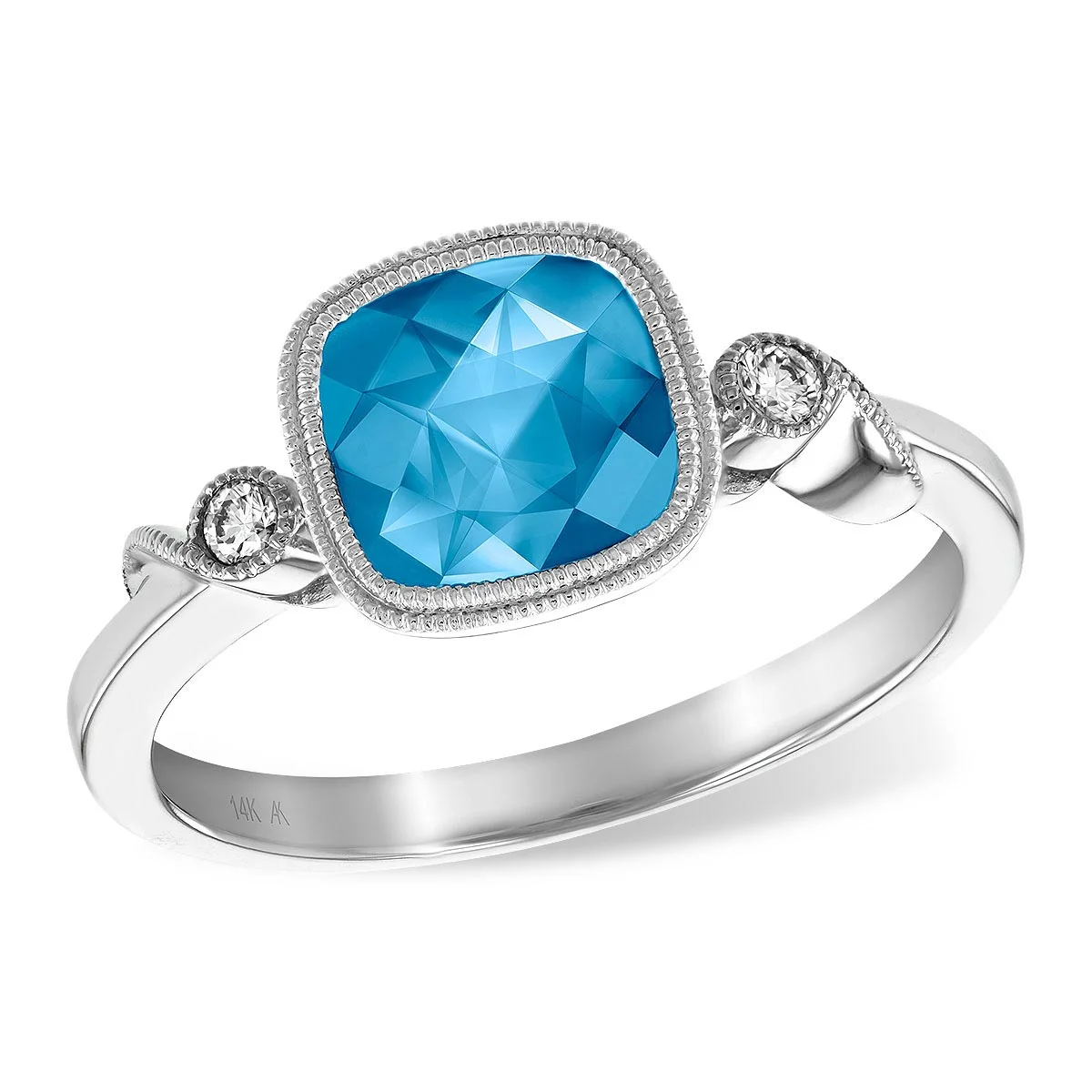 14k White Gold Blue Topaz Ring with Diamond Accents
