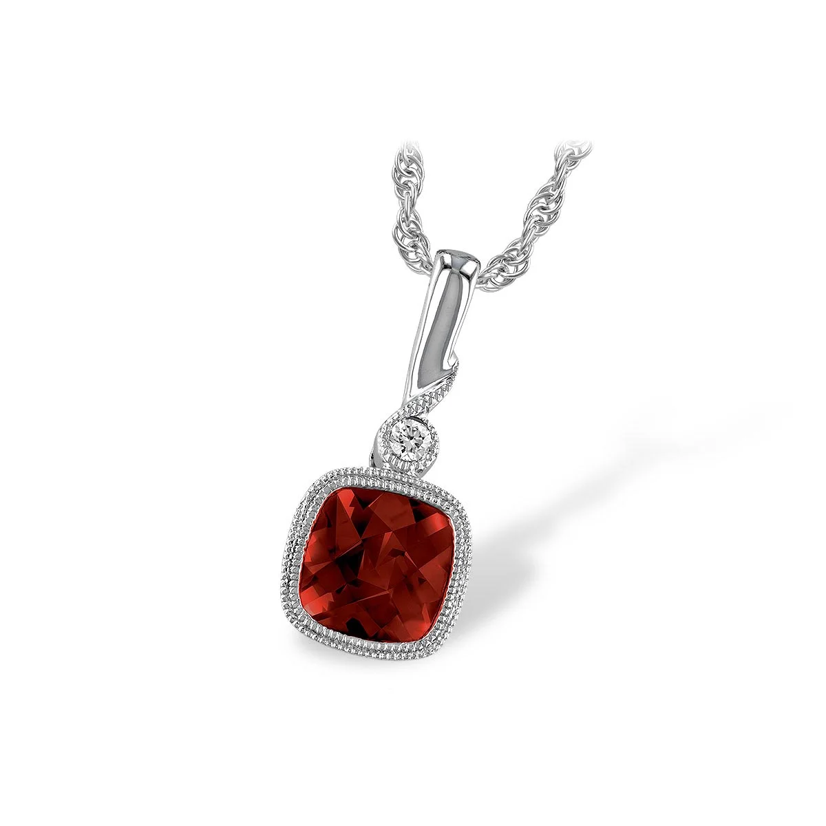 14k White Gold Garnet Necklace with Diamond Accent