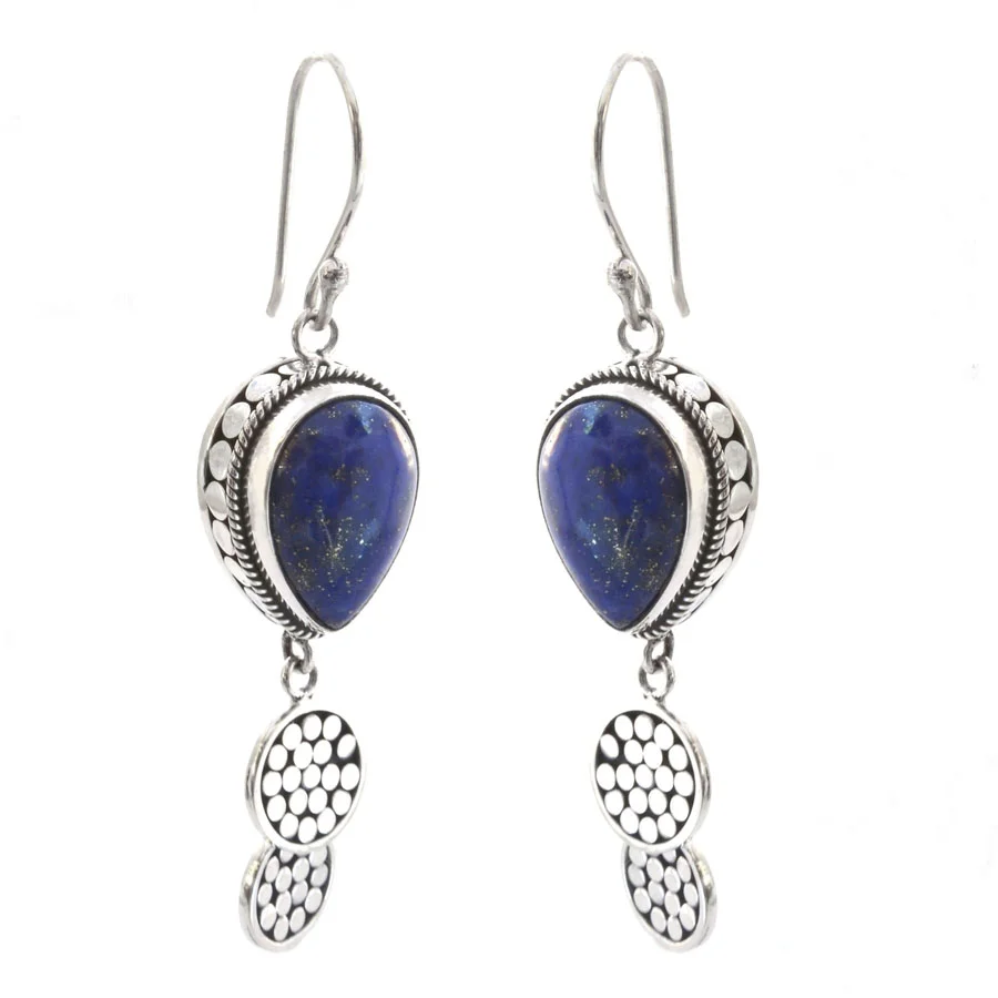 KALA Pear Lapis Triple Disc Drop Earrings