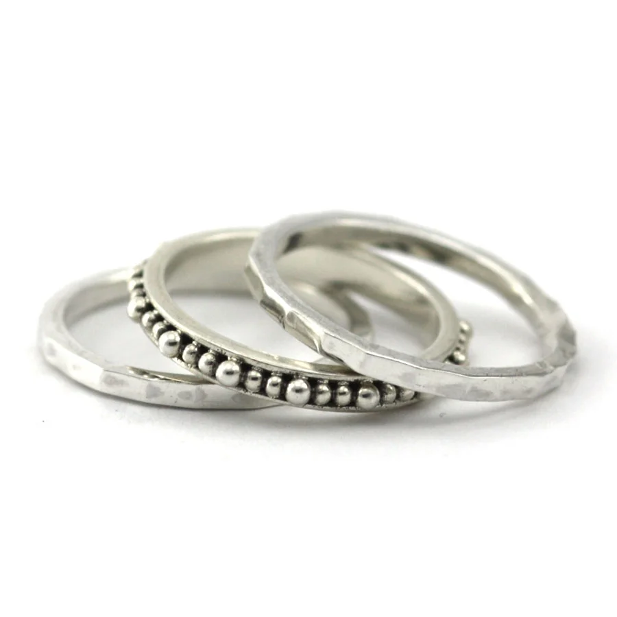 INDA Thin Bead & Textured Ring Set