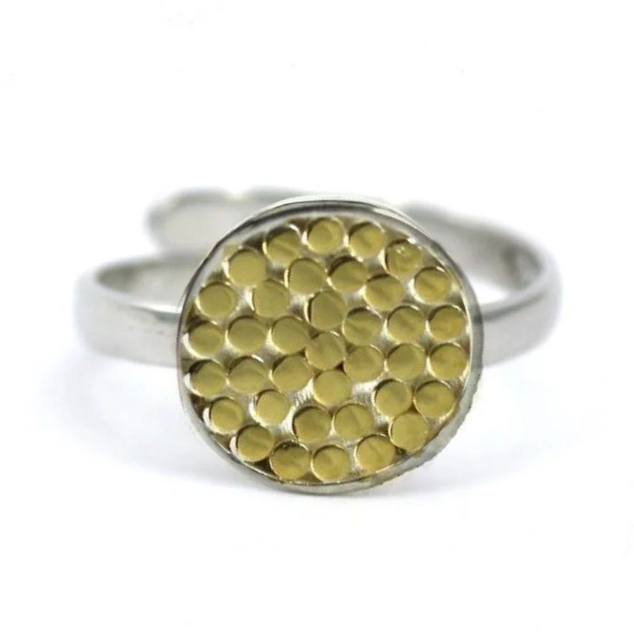 KALA Sterling Silver Fair-Trade Bali-Style Round Disc Ring. Adjustable. Available in 18k Yellow Gold Vermeil.