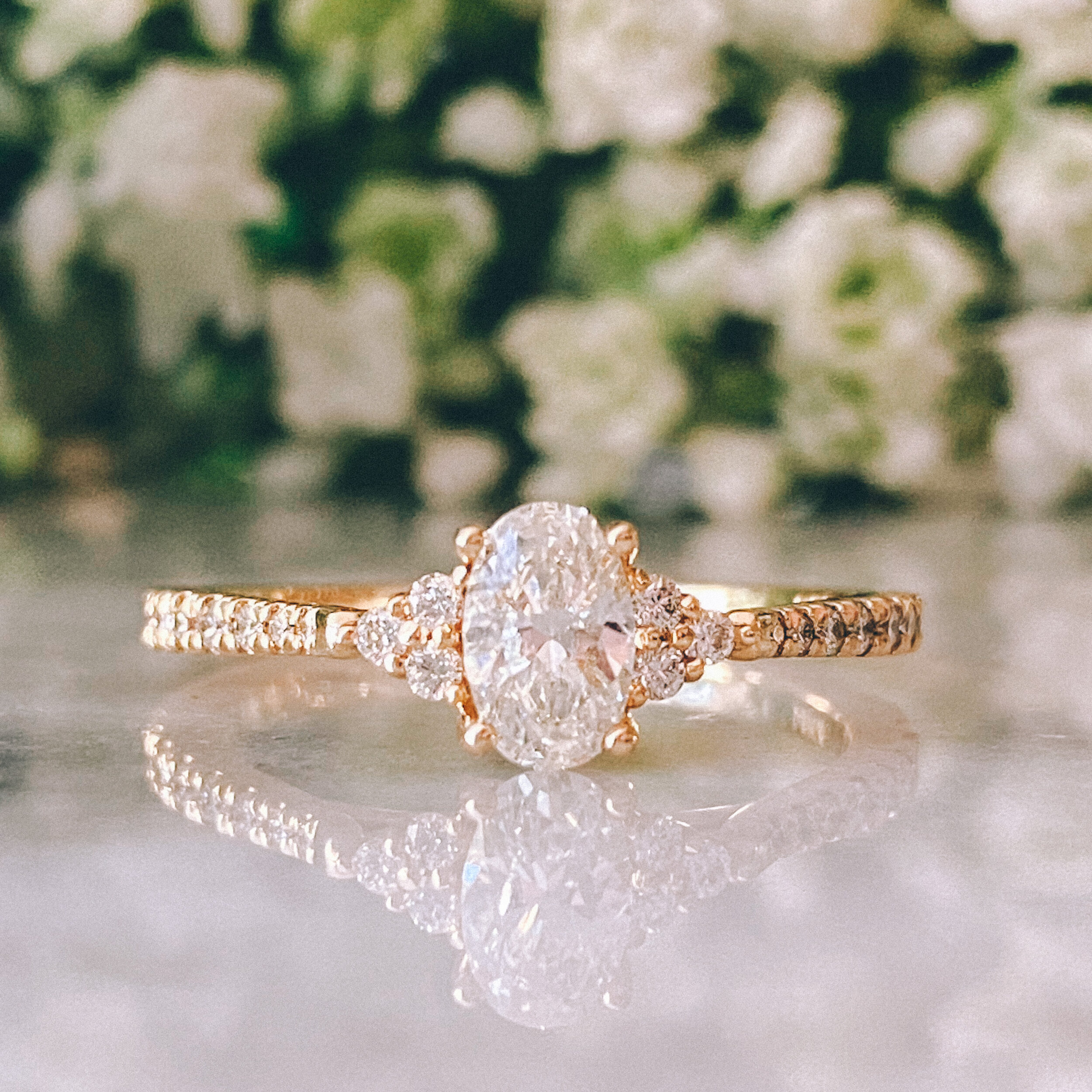 14k Yellow Gold 0.44ct Oval Diamond (VS1/F-G) Engagement Ring with 0.19cttw Diamond (VS/G-H) Accents