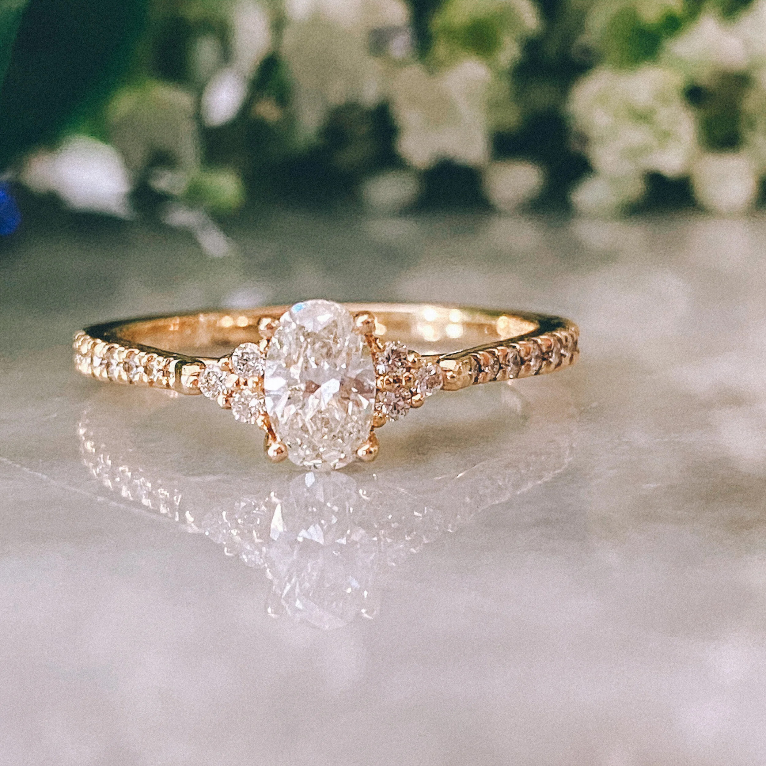 14k Yellow Gold 0.44ct Oval Diamond (VS1/F-G) Engagement Ring with 0.19cttw Diamond (VS/G-H) Accents