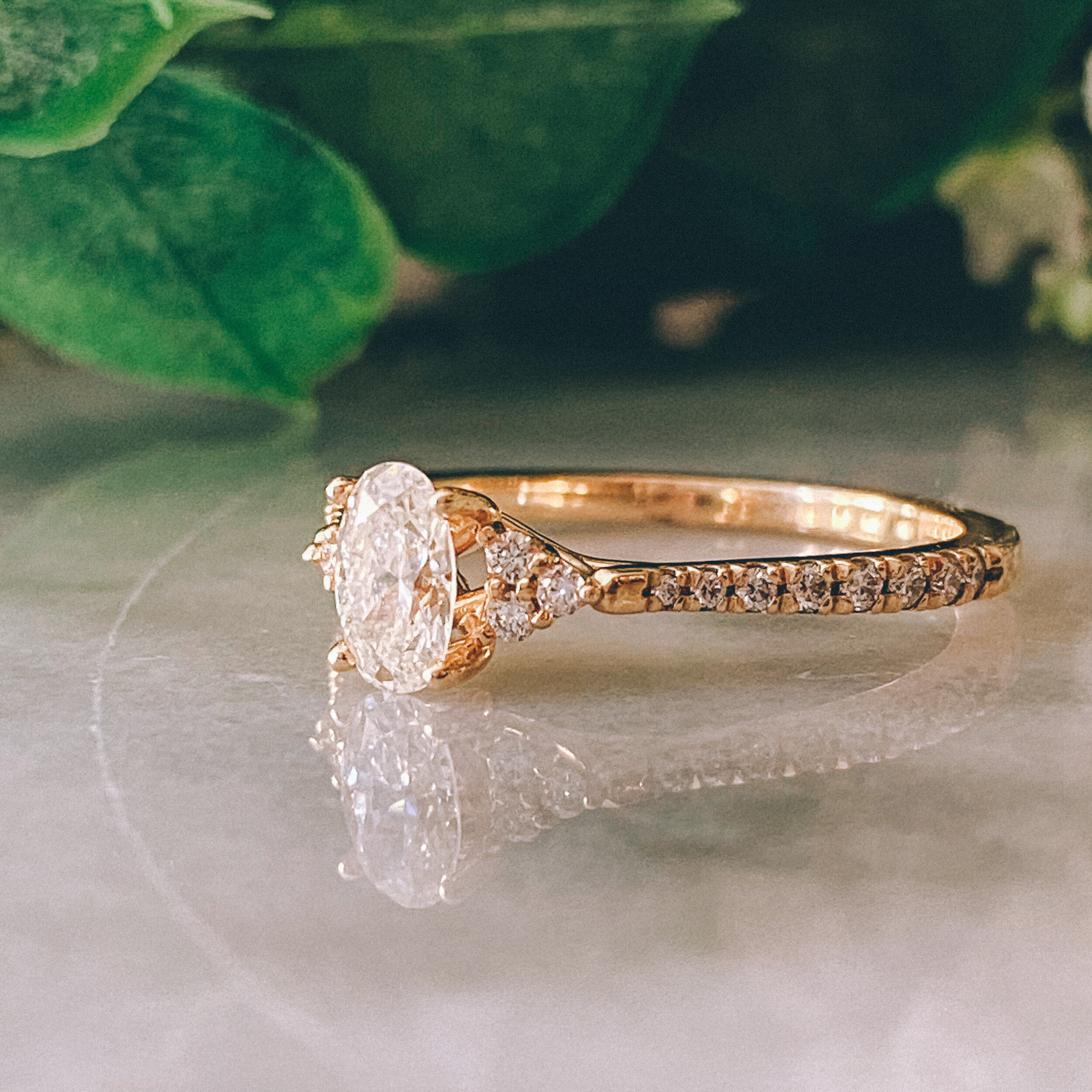 14k Yellow Gold 0.44ct Oval Diamond (VS1/F-G) Engagement Ring with 0.19cttw Diamond (VS/G-H) Accents