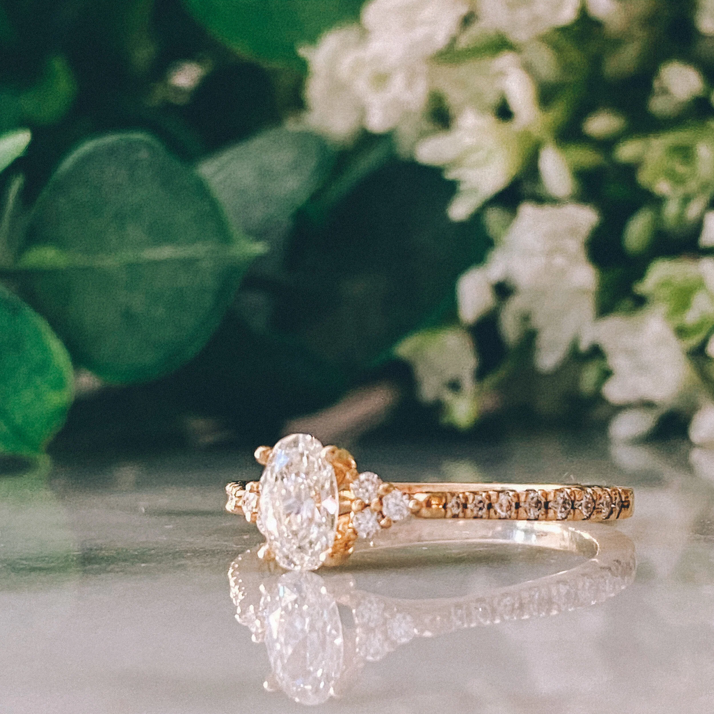 14k Yellow Gold 0.44ct Oval Diamond (VS1/F-G) Engagement Ring with 0.19cttw Diamond (VS/G-H) Accents