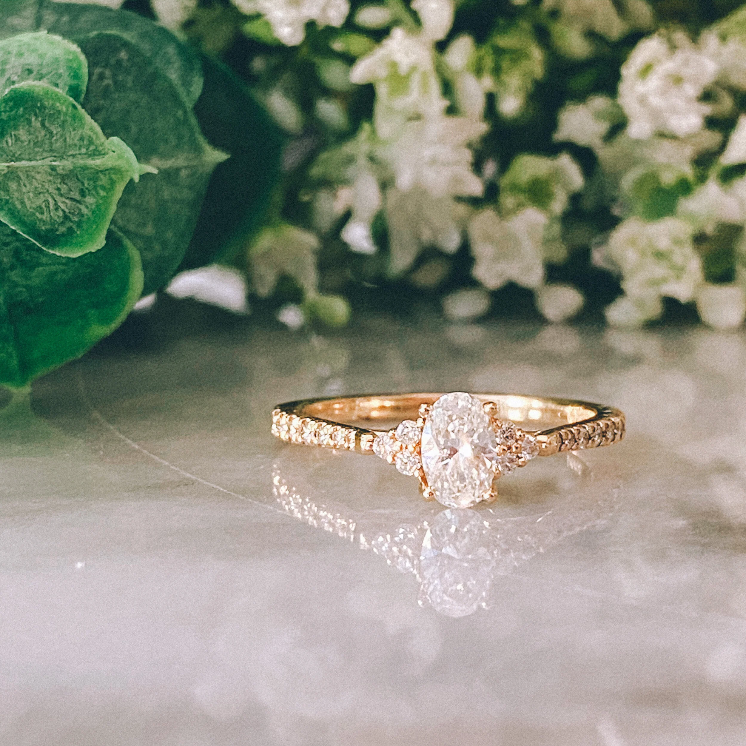 14k Yellow Gold 0.44ct Oval Diamond (VS1/F-G) Engagement Ring with 0.19cttw Diamond (VS/G-H) Accents