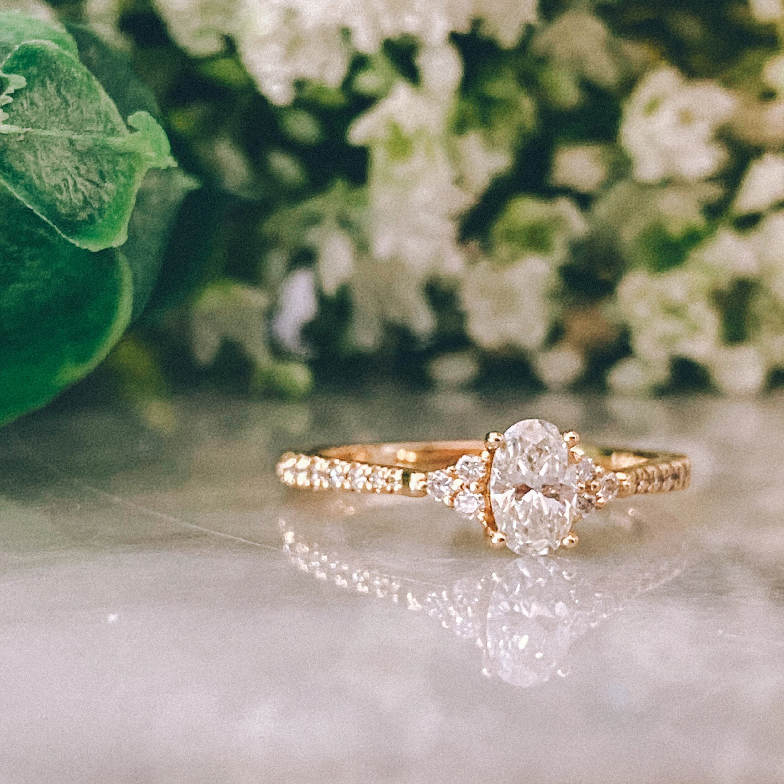 14k Yellow Gold 0.44ct Oval Diamond (VS1/F-G) Engagement Ring with 0.19cttw Diamond (VS/G-H) Accents