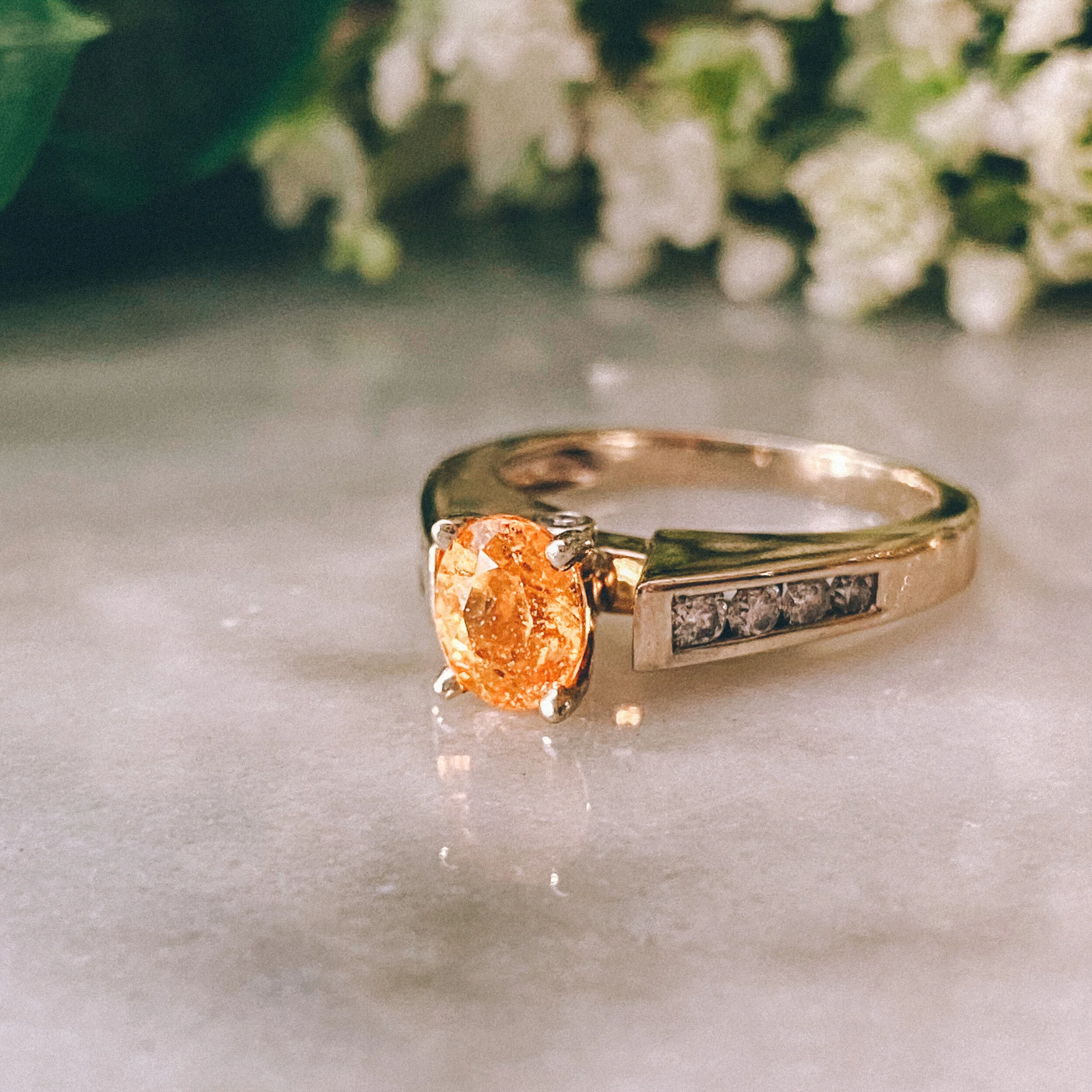 14k White Gold 1.15ct Oval Golden Sapphire Engagement Ring with 0.24 cttw Diamond Accents